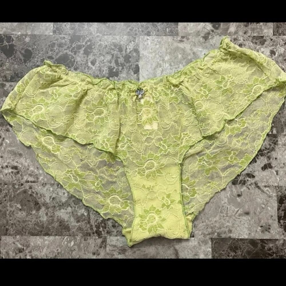 NWOT VICTORIA'S SECRET L GREEN FLORAL RUFFLE BLOOMER RARE VINTAGE PANTIES